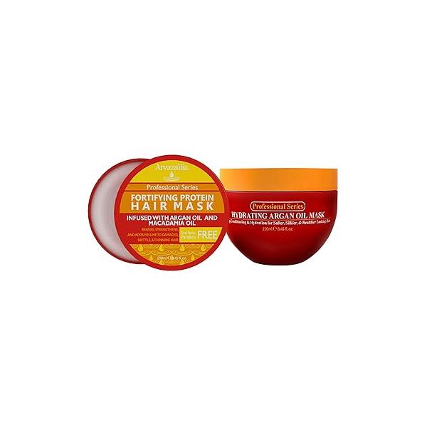 Arvazallia Hydrating Argan Oil and Fortifying Protein Hair Treatment Bundle - Revitalizing Combo for Dry or Damaged