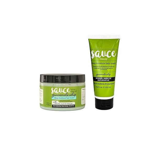 SAUCE BEAUTY Guacamole Whip Deep Conditioning Masks with Avocado, Honey & Argan Oil - 12 fl oz 3.4 for Dry, Damaged Frizzy Hair