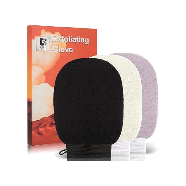 Exfoliating Glove Body Scrubber, Scrubber Mitt for Normal to Dry Skin, Exfoliator Self-Tan Removal and Applicationin, Made of Viscose Fiber （2 Black）