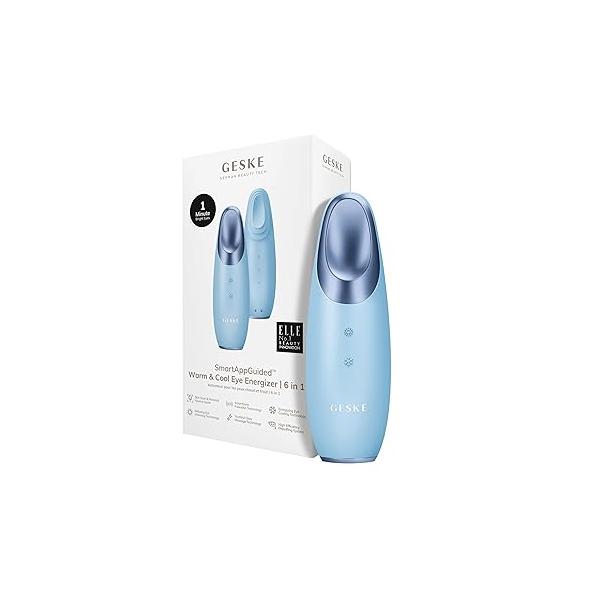 SmartAppGuided™ Warm & Cool Eye Energizer | 6 in 1 Heated Massager Combat Dark Circles Under-Eye Bags Refresh Droopy Eyelids Anti-Stress Relaxation Sonic Massaging